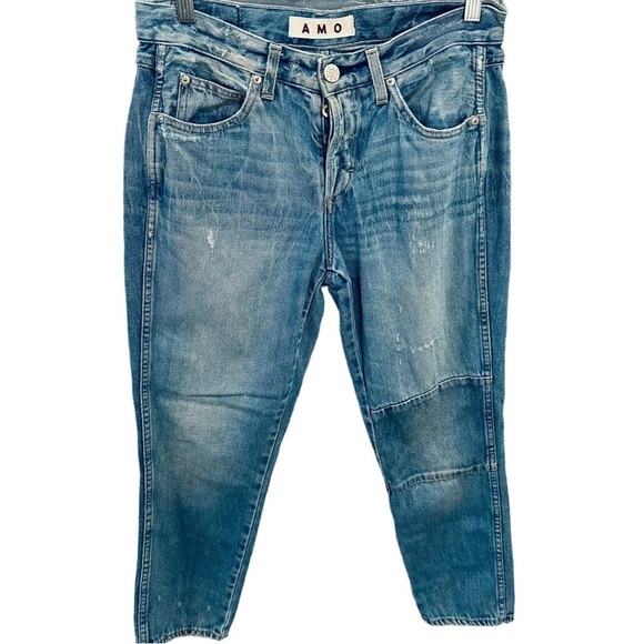 AMO Distressed Button Fly Jeans Light Medium Wash - Picture 1 of 5